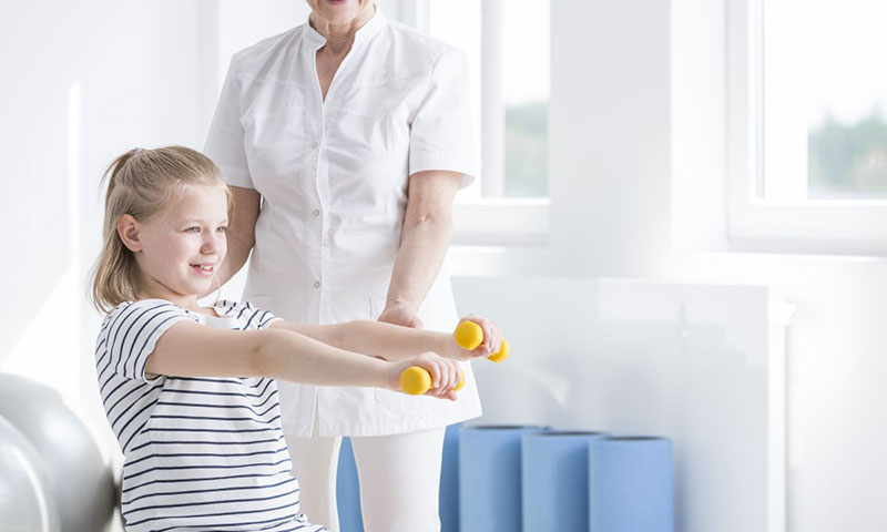 Little girl stretching out her arms.