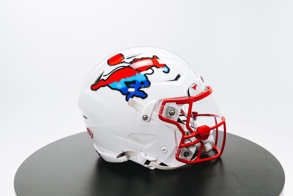 Patient-designed helmet selected by SMU student-athletes, highlighting the strength and creativity of Children’s Health patients.